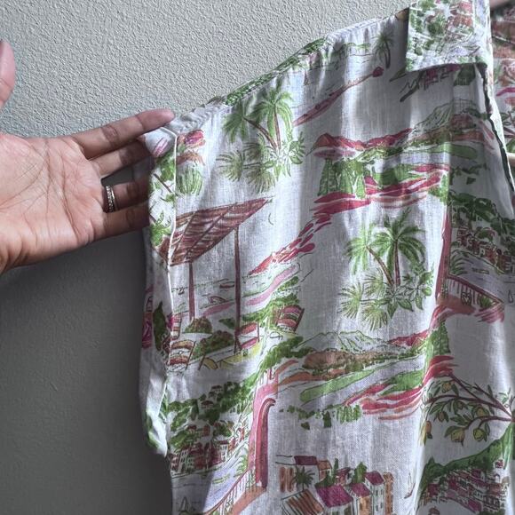 Cynthia Rowley Tropical 100% Linen Button Up Beachy Top Womens XL Vacation Blues - Picture 5 of 9